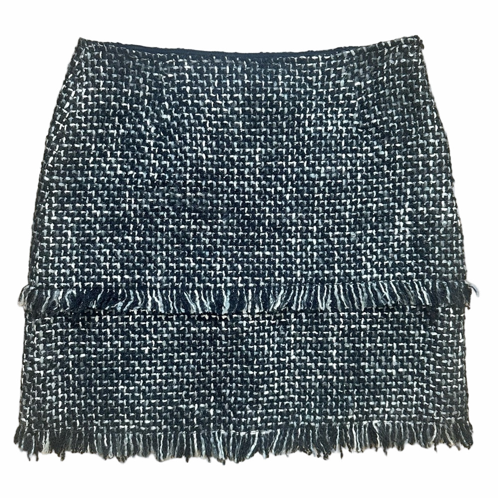 Philippe Adec Black & White Fringe Wool Blend Skirt Size 4